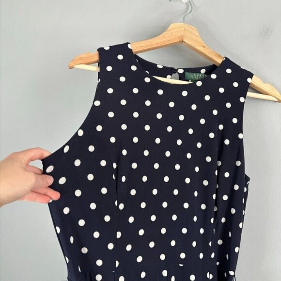 Lauren Ralph Lauren Navy and White Polka Dot Midi Dress - Picture 2 of 11